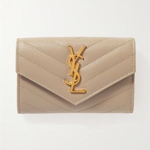 YSL Dark Beige Monogram Quilted Leather French Wallet